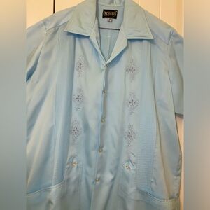 Vintage D' Carlos Cuban Style Men's Large Sz. 44 Button Down Shirt Short Sleeve